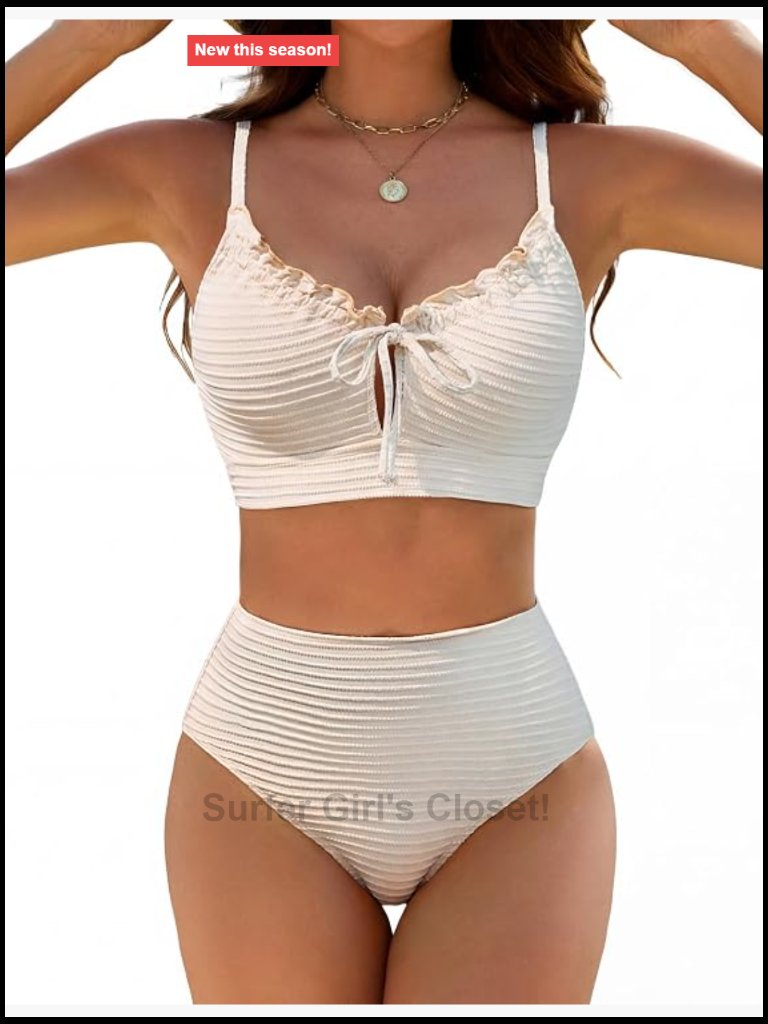 Textured Tummy Control High Waisted Bikini Set Two Piece Tie Knotted Swim Suit